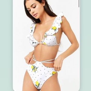 Forever 21 Lemon & Polka Dot Ruffle Bikini